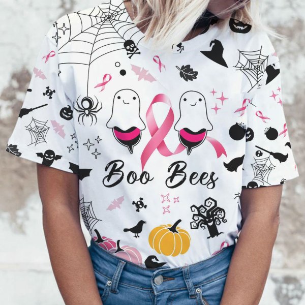 Boo Bees Bee Ghost And Pink Ribbon Pumpkin Halloween Breast Cancer 3D Clothes