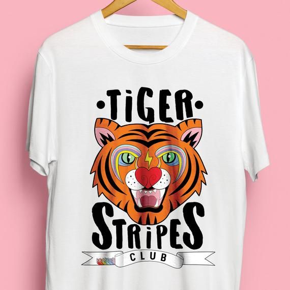 Tiger Stripes Club Illustrated Unisex Organic Cotton Tshirt Earth Positive Vegan Friendly In Sizes Xs 3Xl