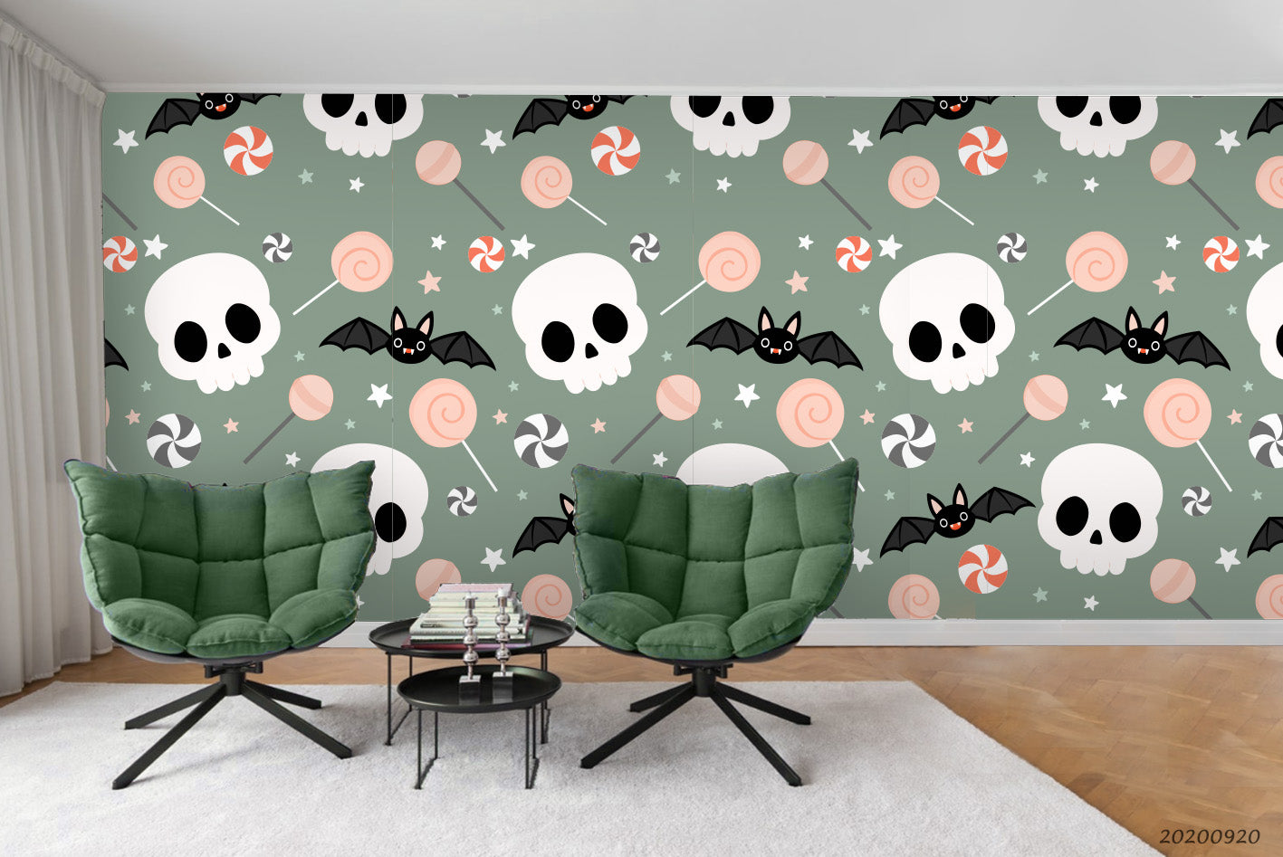 3D Halloween Collection Skull Bats Pattern Mural Wallpaper Wj 1405