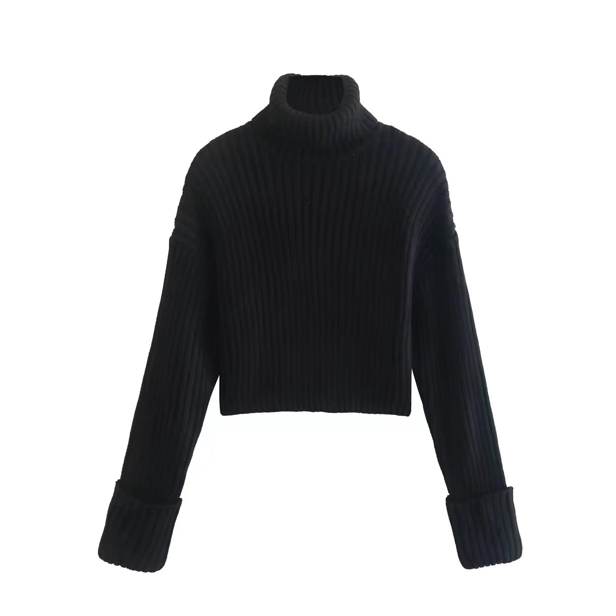 Black Turtleneck Cropped Sweater Women Long Sleeves Knit Top Fall Winter Warm Jersey Tops High Neck Pulls Pullover Women Jumper alx