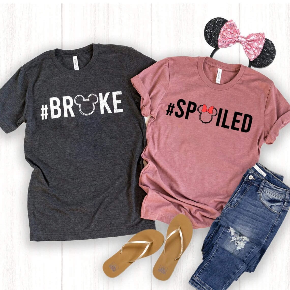 Disney Spoiled Broke T-shirts, Disney Couples Shirts, Disneyworld Shirt, Disney Vacation Shirt, Matching Disney Shirt, Disney Group Shirt X Personalized Disneyworld Shirt