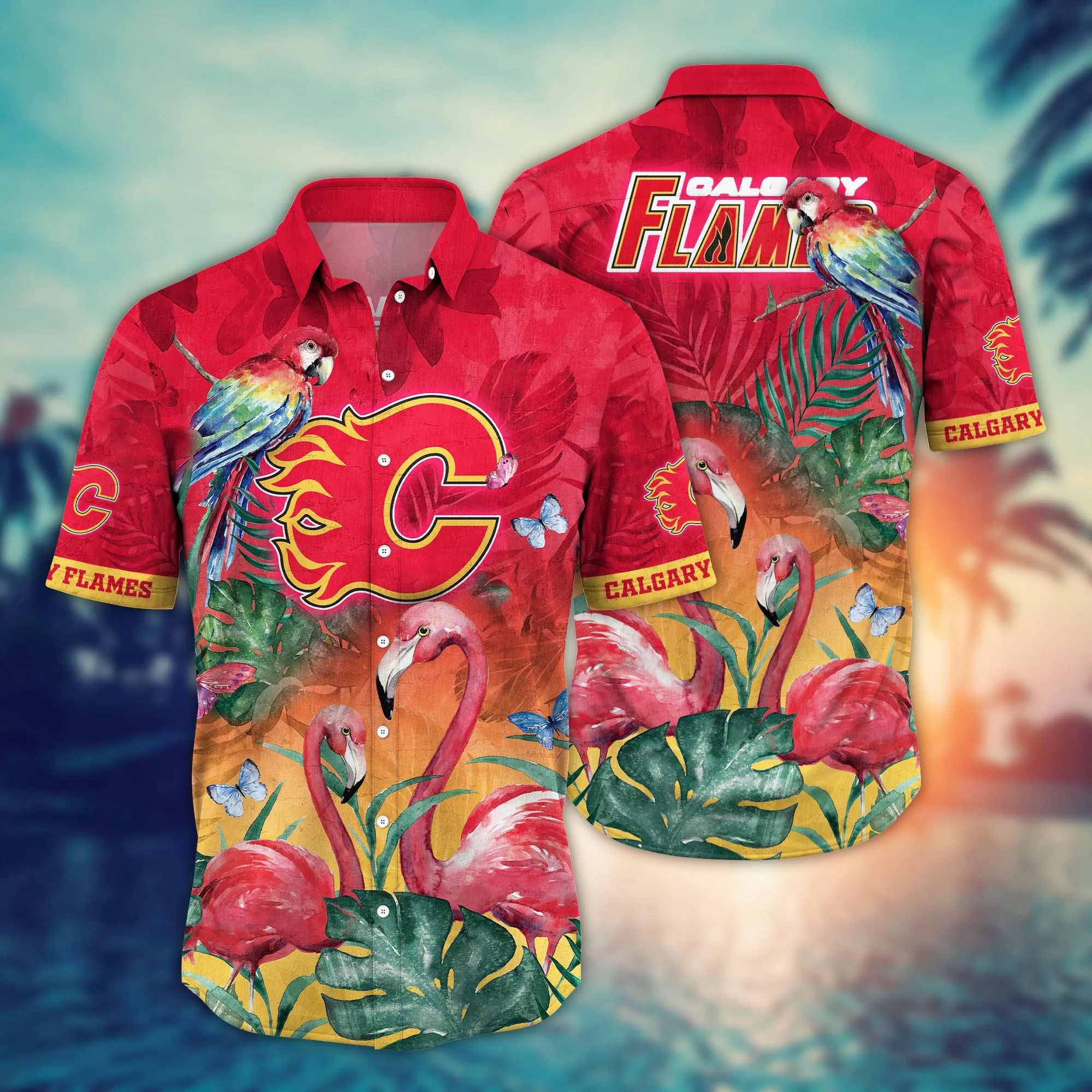 Calgary Flames Nhl Hawaiian Shirt Sea Shores Aloha Shirt