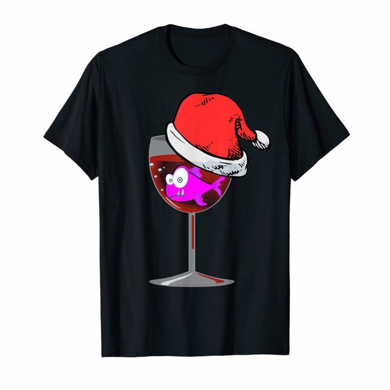 Shark Swim In Glass Of Red Wine Santa Hat Christmas Gift T-shirt