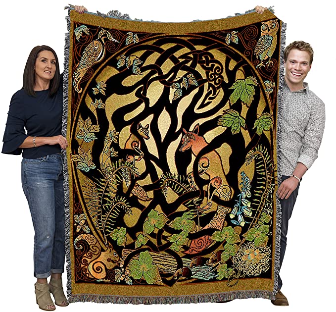 Woodland Fox And Forest Animals – Celtic – Jen Delyth – Cotton Woven Blanket Throw – Made In The Usa