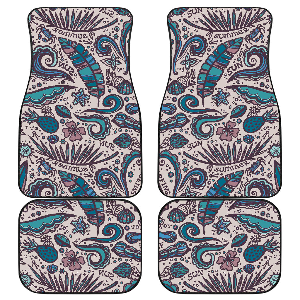 Summer Surfing Pattern Print Front And Back Car Floor Mats, Front Car Mat