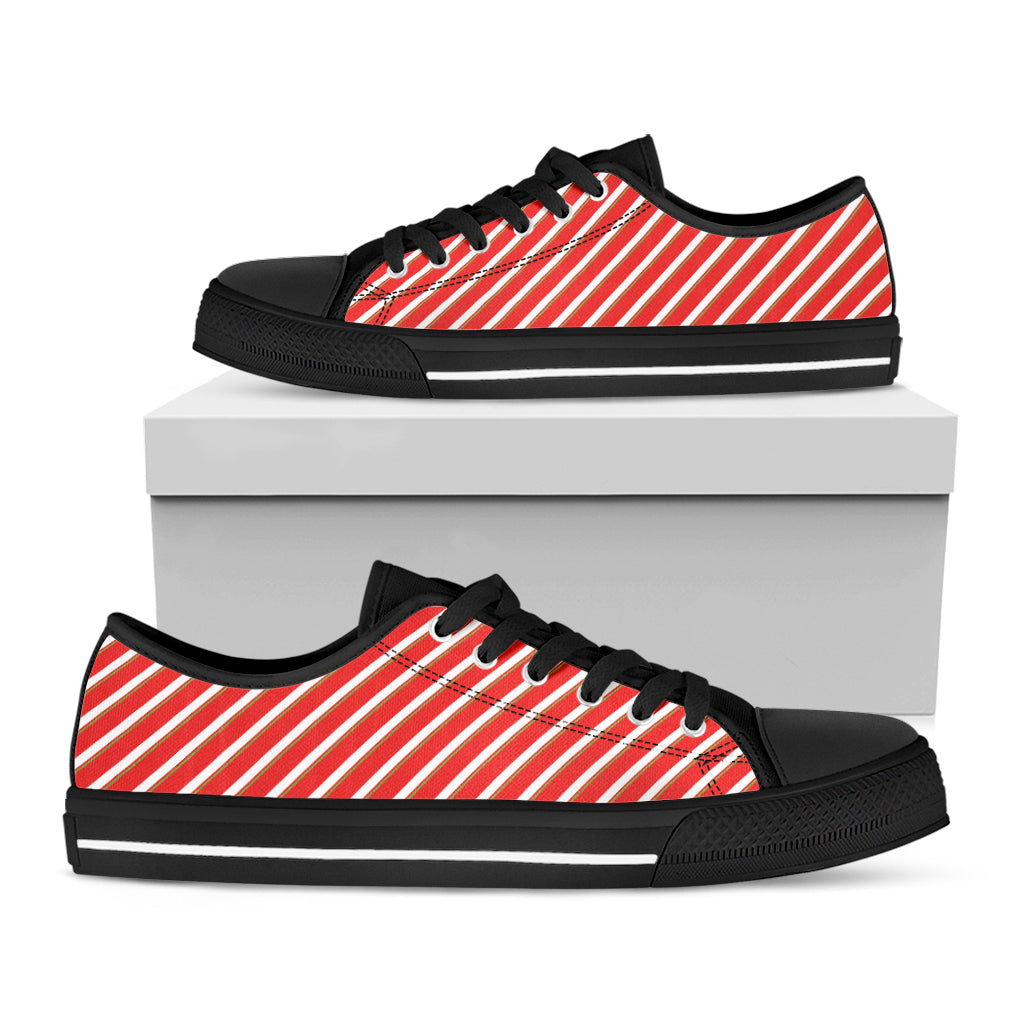 Candy Cane Stripe Pattern Print Black Low Top Shoes