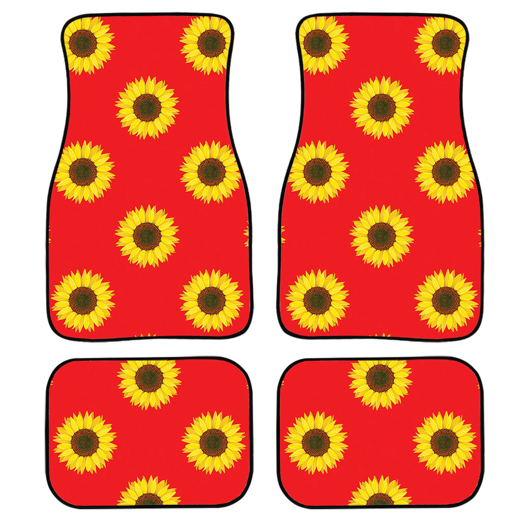 Red Sunflower Pattern Print Front And Back Car Floor Mats, Front Car Mat