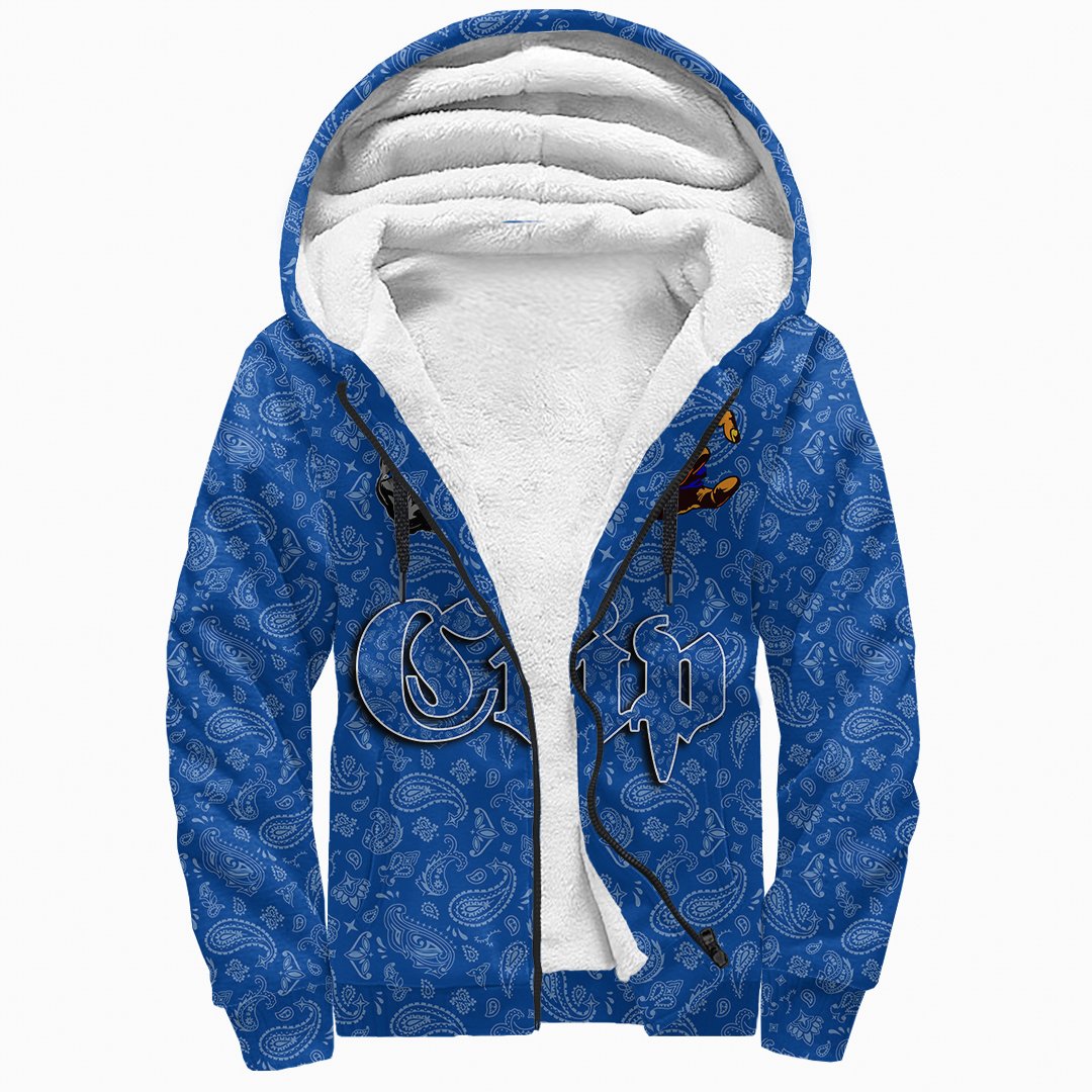 (Custom) Crips Gang Sherpa Hoodie Blue Bandana A31