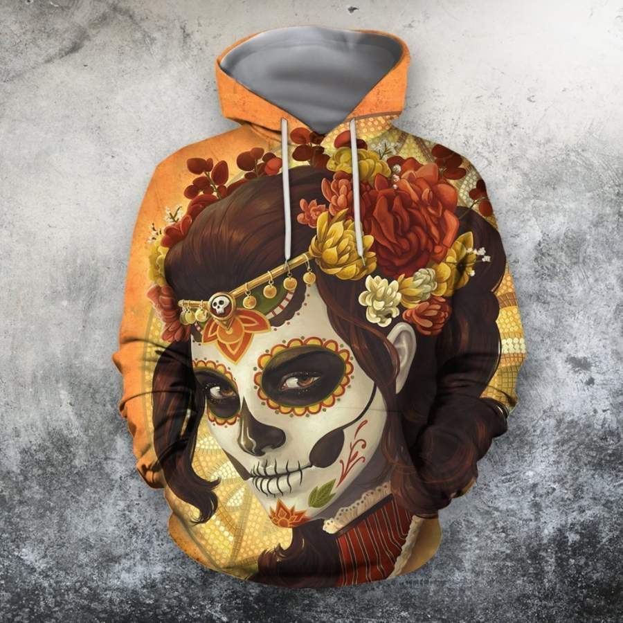 3D All Over Sugar Beautiful Skull Hoodie