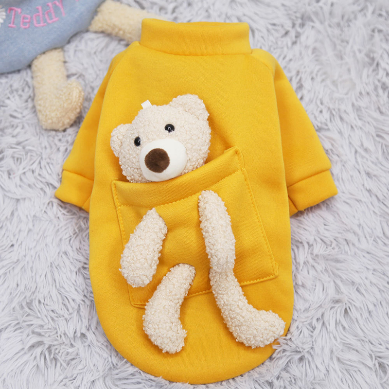 Autumn Winter Dog Clothes With Cute Plush Bear Puppy Striped Hoodie Fashion Pet Dog Sweater Cartoon Bear Casual Pet Supplies alx