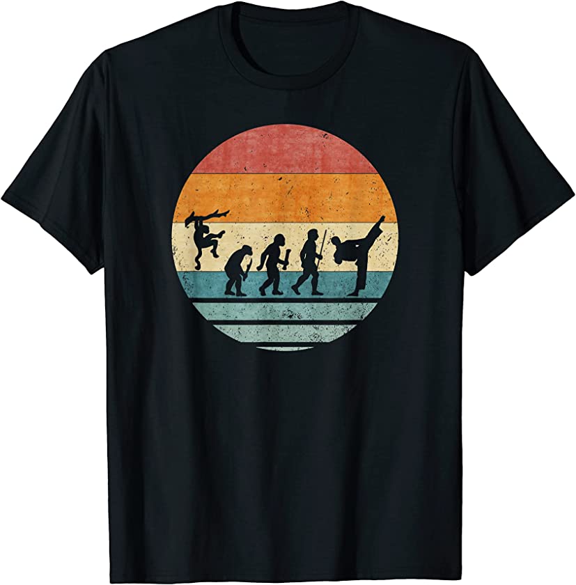 Vintage Retro Evolution Of Karate Player Karateka Silhouette T-Shirt