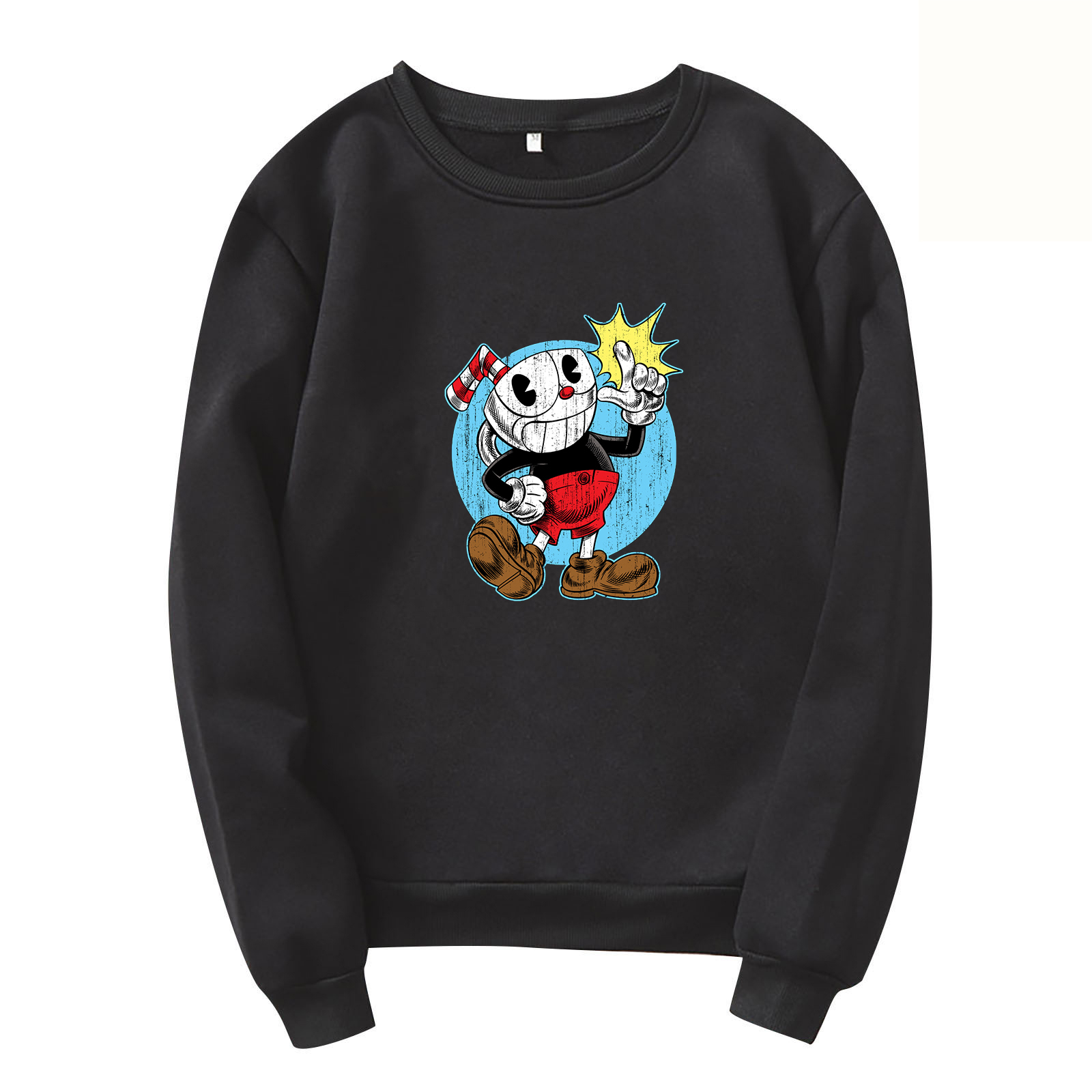 Cuphead Game Mugman Men Women Sweatshirts Cotton Loose Pullover Round Neck Long Sleeve Hip Hop Streetwear Sweatshirt alx