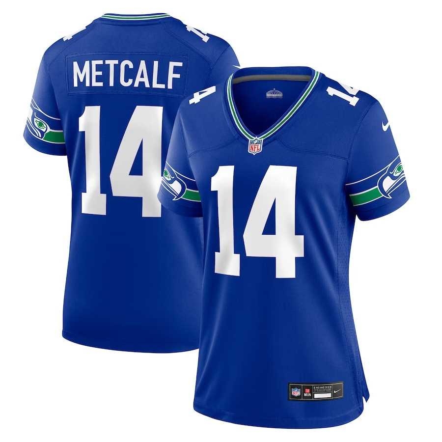 Women Seattle Seahawks #14 Dk Metcalf Throwback Player Game Jersey – Royal