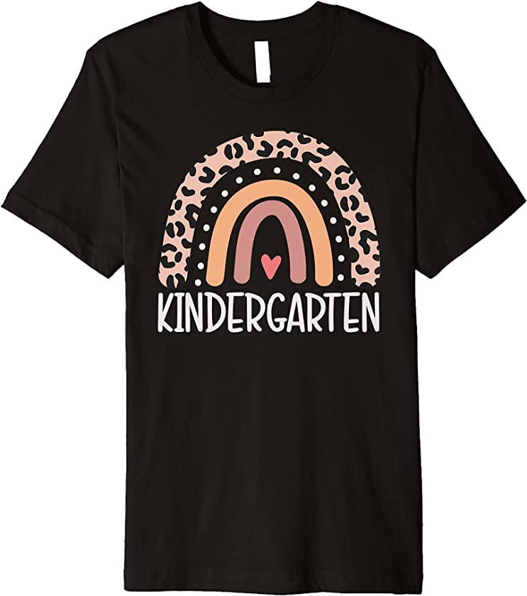 Cute Leopard Cheetah Print Rainbow Kindergarten Teacher Premium T-Shirt