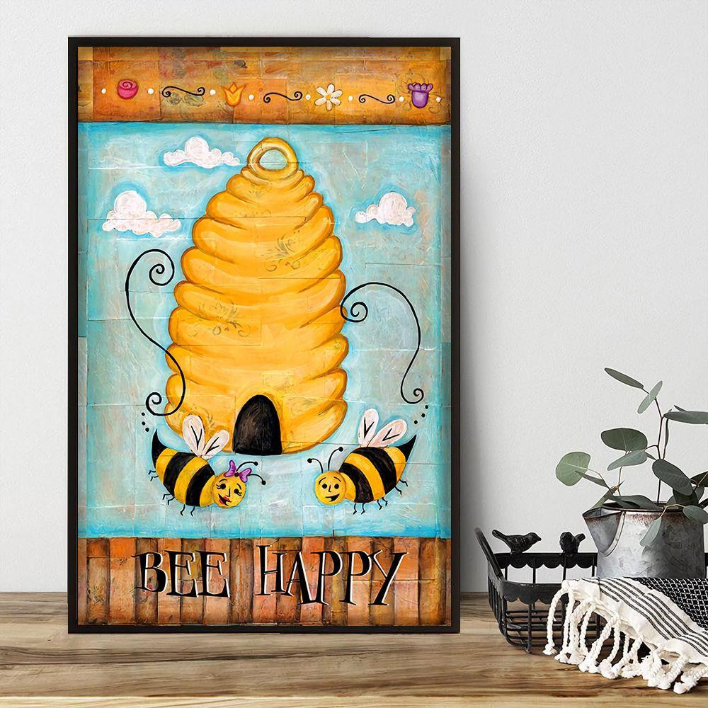 Bee Happy Cartoon Poster Canvas Home Décor Birthday Thanksgiving Gifts For Kids Children – Gigo Smart