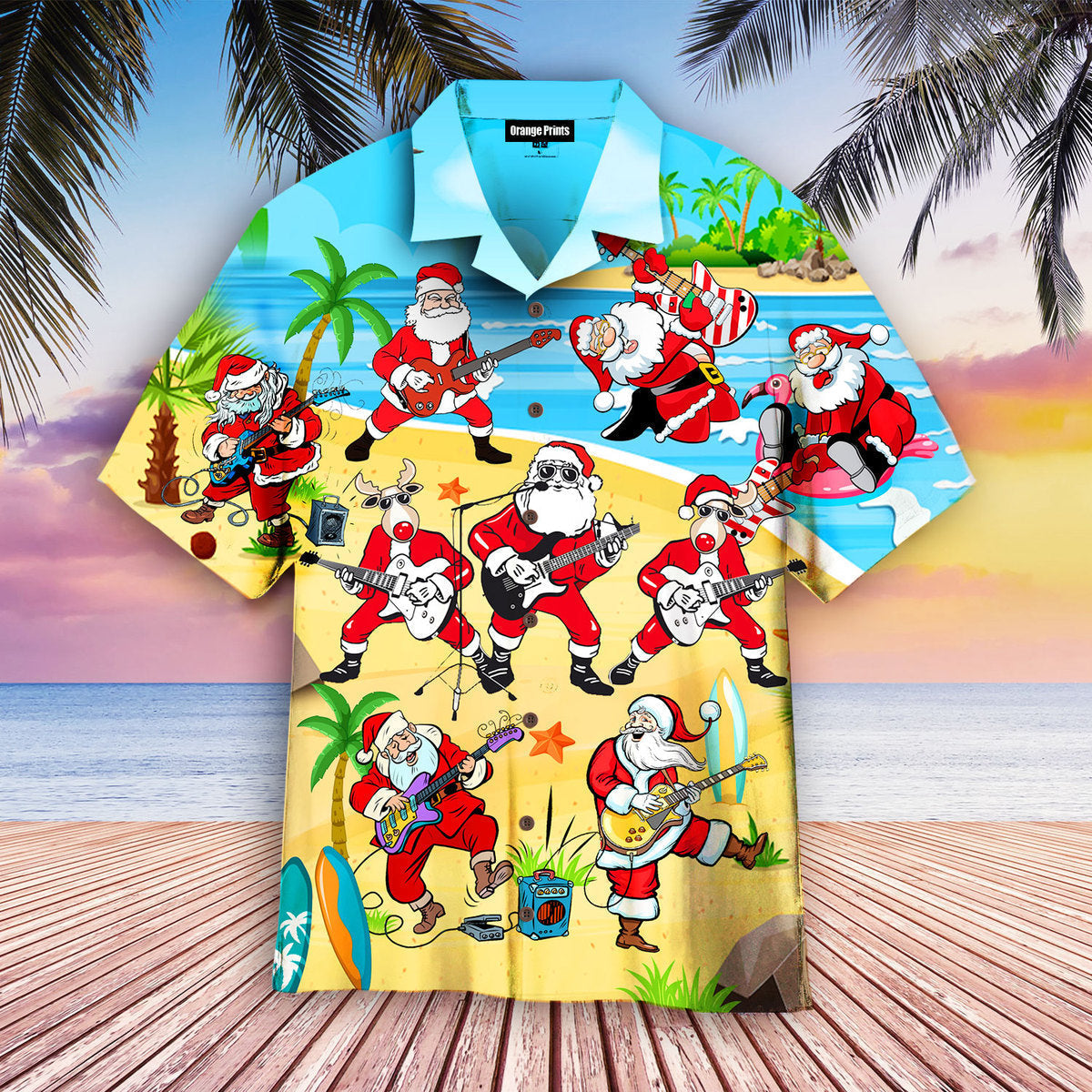 Christmas Santa Playing Guitar On Beach Aloha Hawaii Shirts For Men Women Ha81952