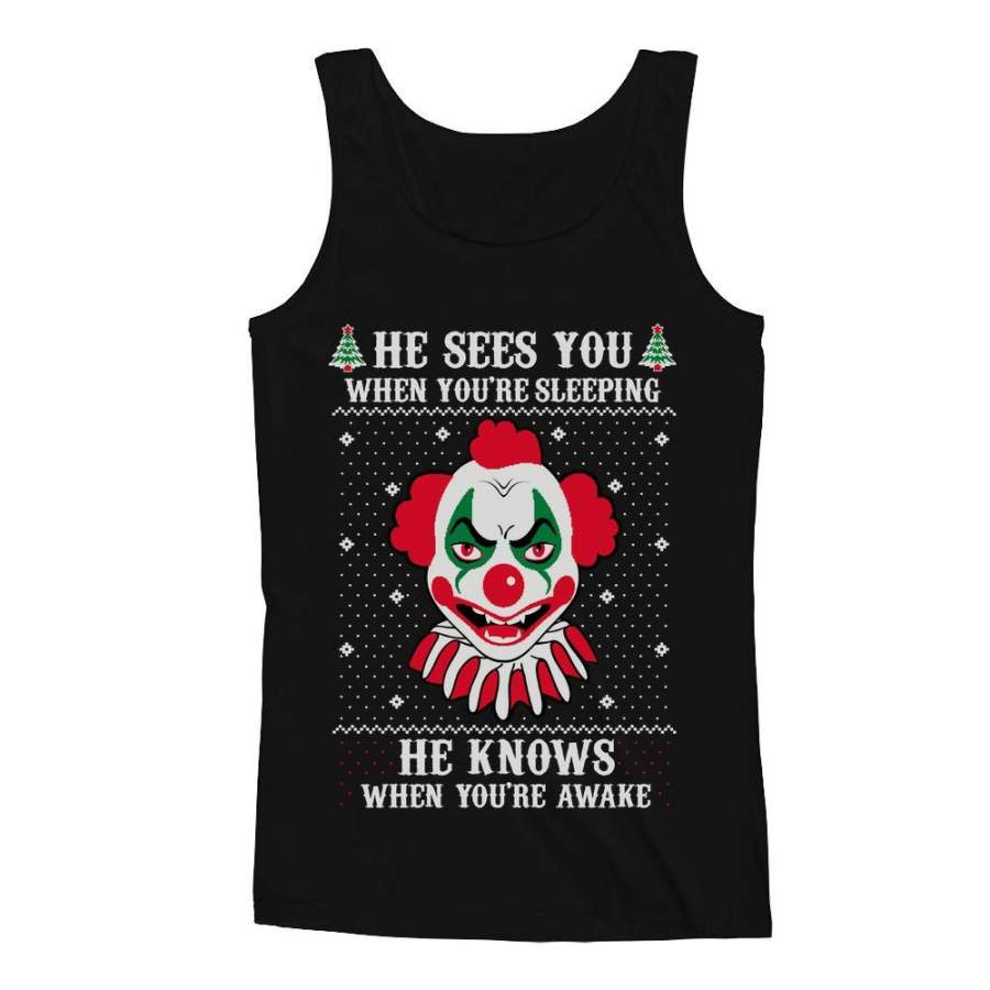 Ugly Christmas Evil Scary Killer Clown Joker Horror Movie Men’s Tank Top