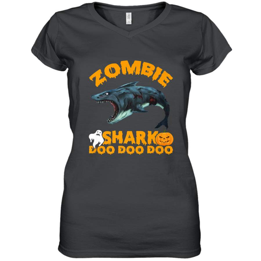 Zombie Shark Doo Doo Doo Halloween Shake Costume Lover Gifts Women’s V-Neck T-Shirt