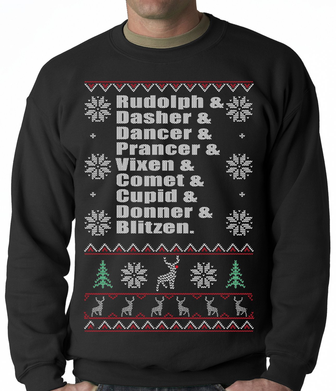 Ugly Christmas Sweater – Reindeer Names Crewneck Sweatshirt