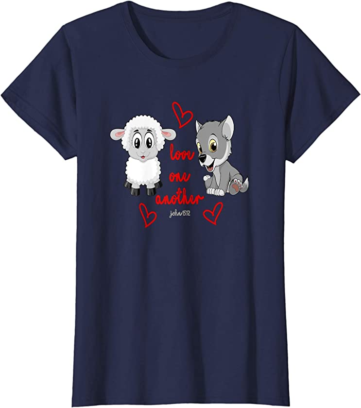 Love One Another Bible verse John 15:12 cute puppy and sheep T-Shirt