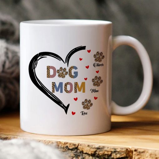 Dog Mom Leopard Paw Print Custom Dogs Name Personalized Mug