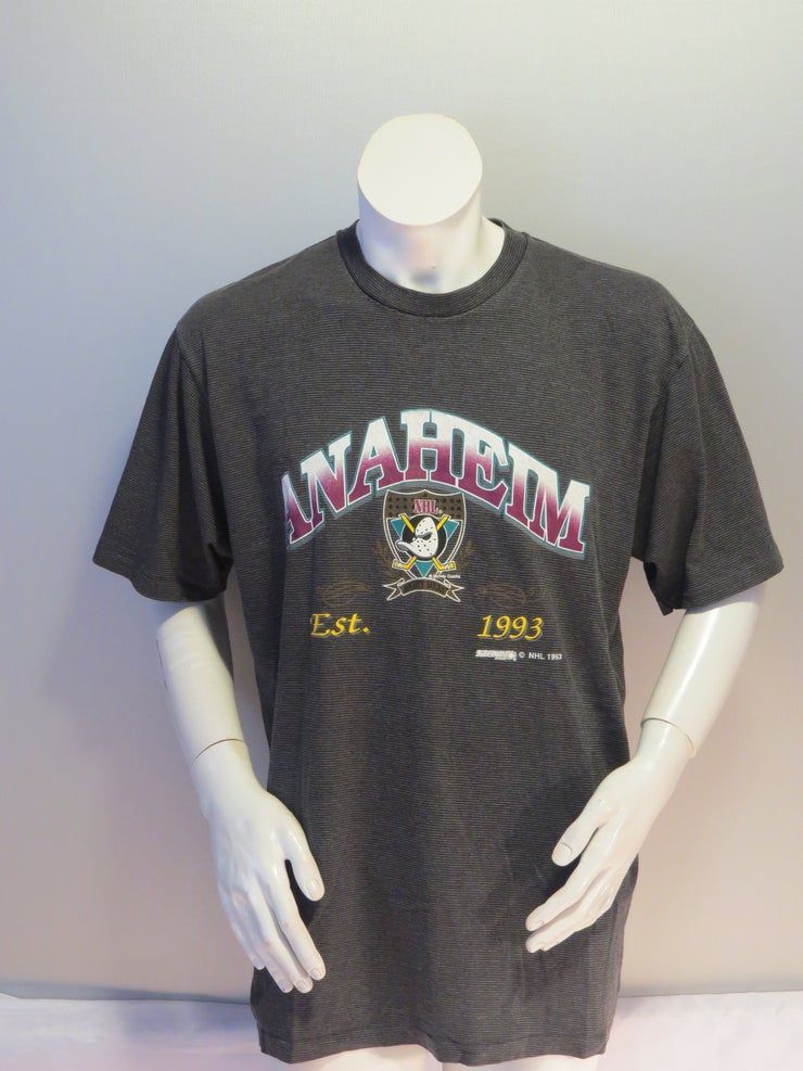 Anaheim Mighty Ducks Vtg Stipe Pattern With Script By Trench S Shirt