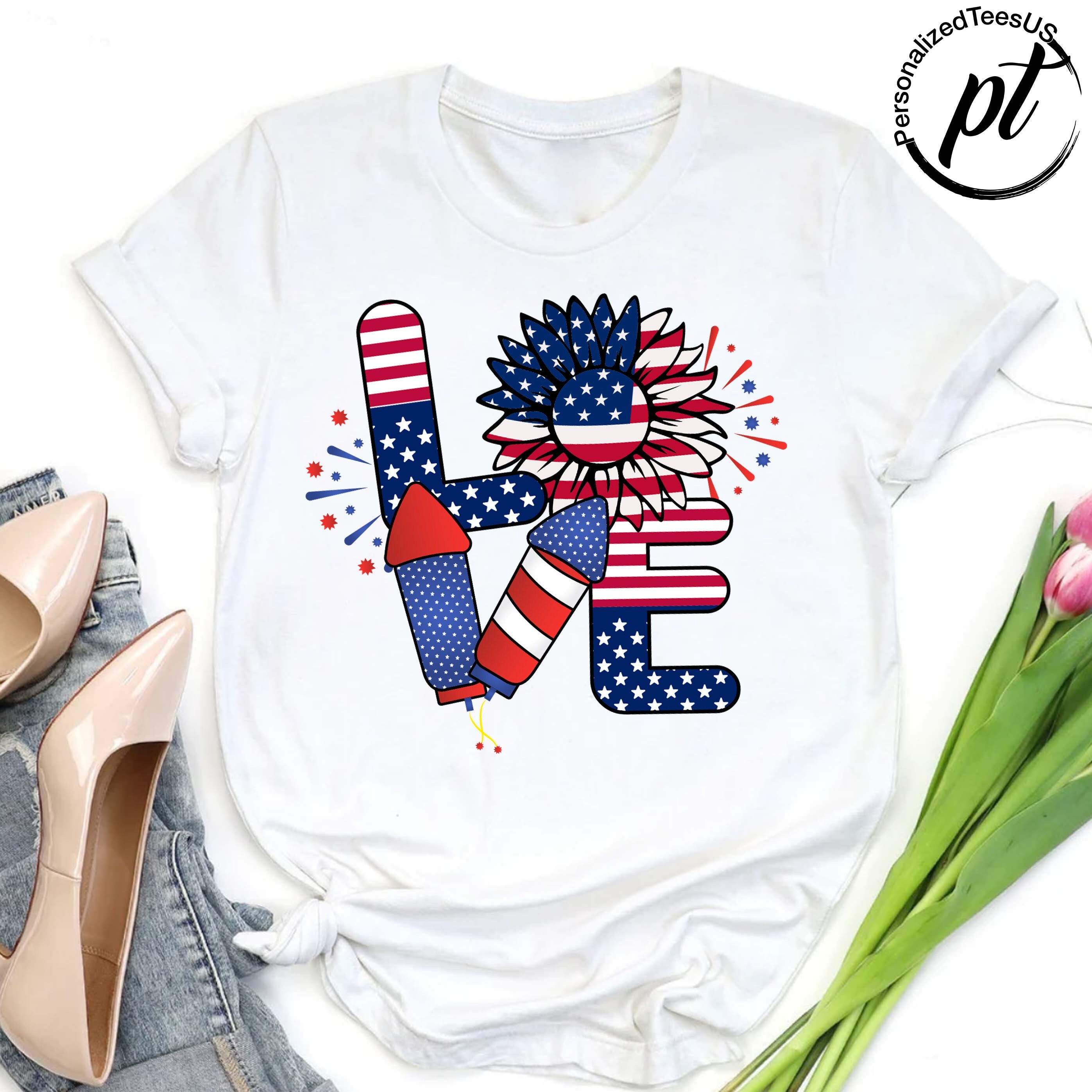 Love America T-Shirt,America Sunflower Shirt,4th of July,Freedom Shirt,Patriotic Gift,Independence Shirt,USA Flag Flower Tee,Memorial Day