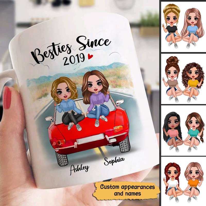 On The Road Doll Besties Sitting On Car Personalized Mug