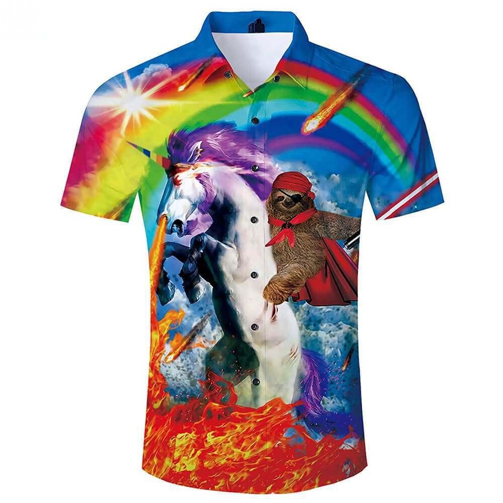 Sloth Riding Unicorn Aloha For Man And Woman Print Short Sleeve Hawaii Shirt Ha107371