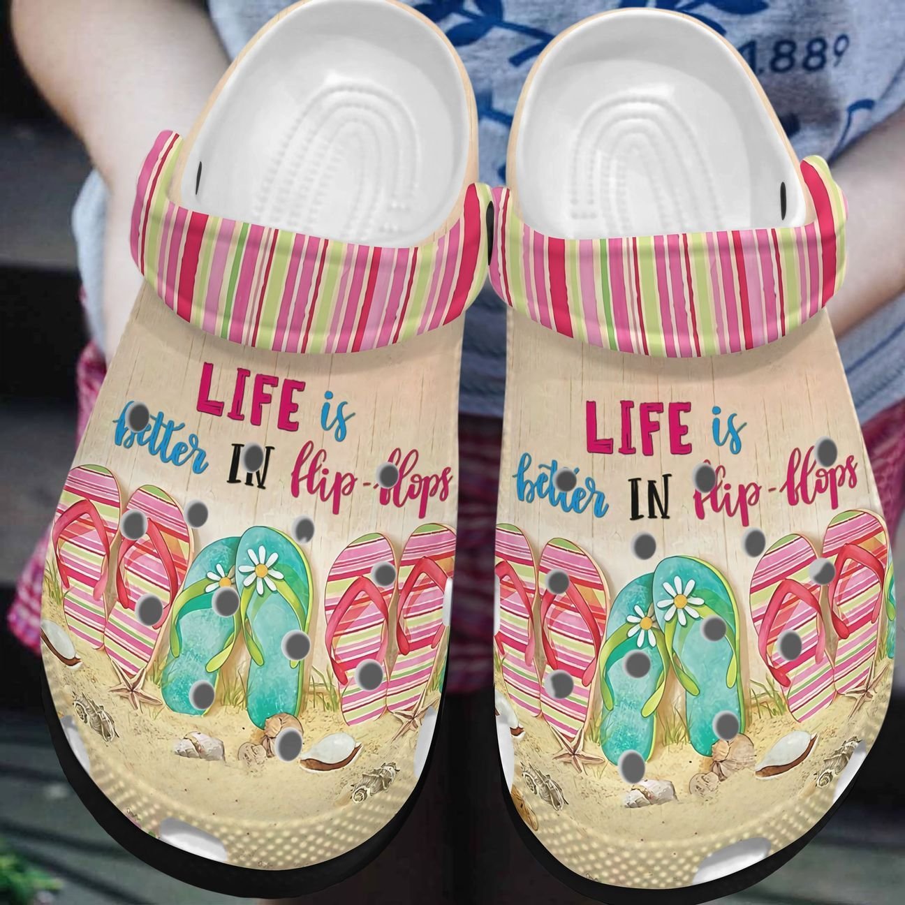 Flip Flops Personalized Clog, Custom Name, Text, Color, Number Fashion Style For Women, Men, Kid, Print 3D Life Is Better In Flip Flops