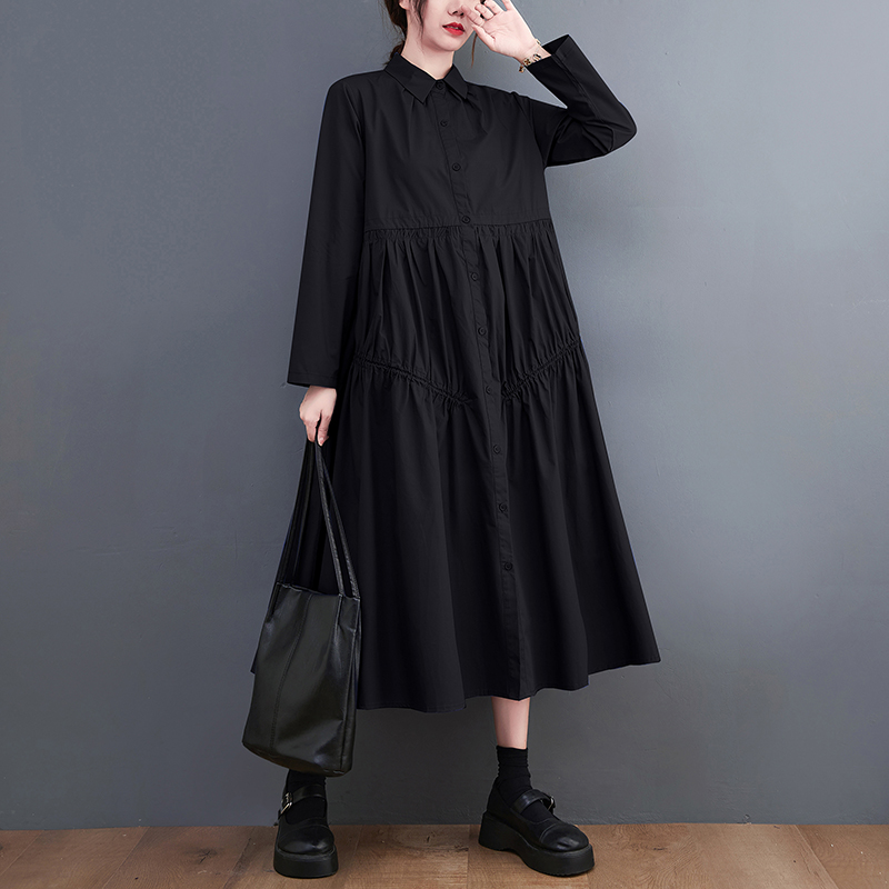 2022 New Arrival Japanese Style Folds Turn-down Collar Chic Girl’s Autumn Blouse Dress Street Fashion Women Spring Casual Dress alx