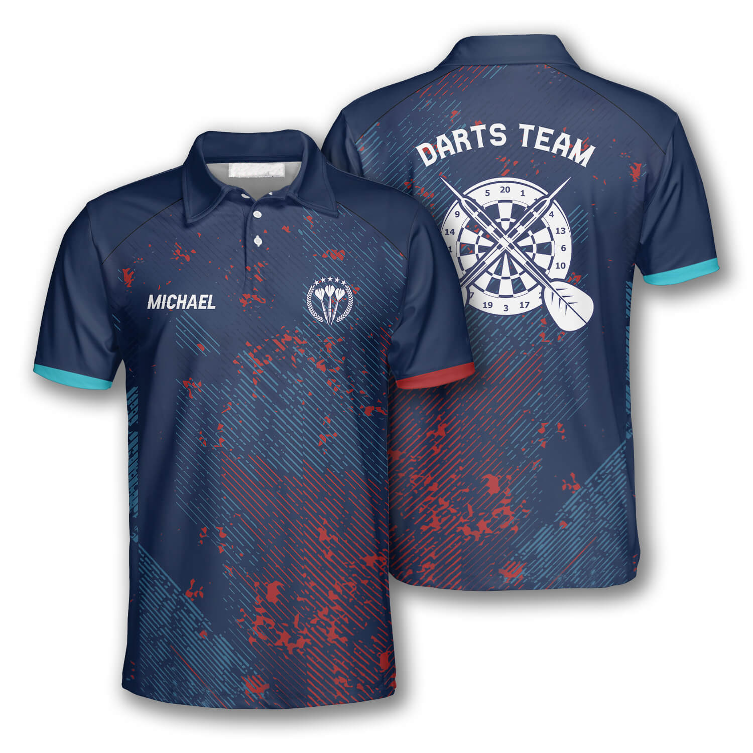 Darts Red Blue Geometric Pattern Custom Polo Shirts For Men, Idea Team Uniform Shirt