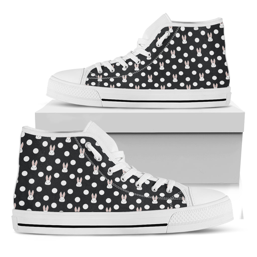 Polka Dot Rabbit Pattern Print White High Top Shoes