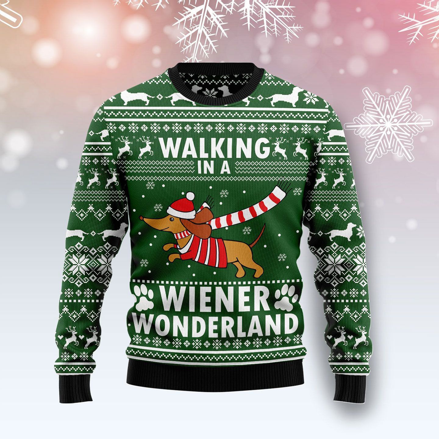 Walking In A Wiener Wonderland Dachshund Dog Funny Ugly Sweater Unisex 3D Shirt Christmas Dog Customize