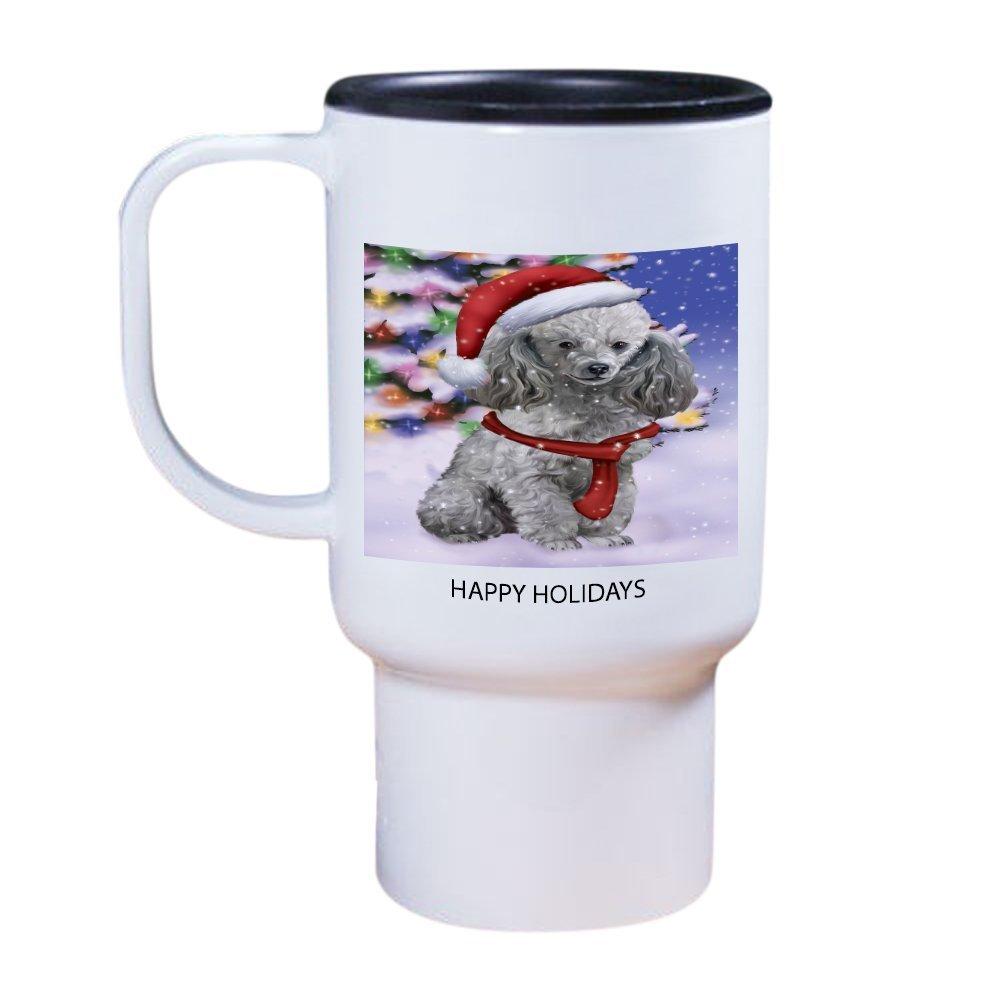 Winterland Wonderland Poodles Puppy Dog In Christmas Holiday Scenic Background Travel Mug