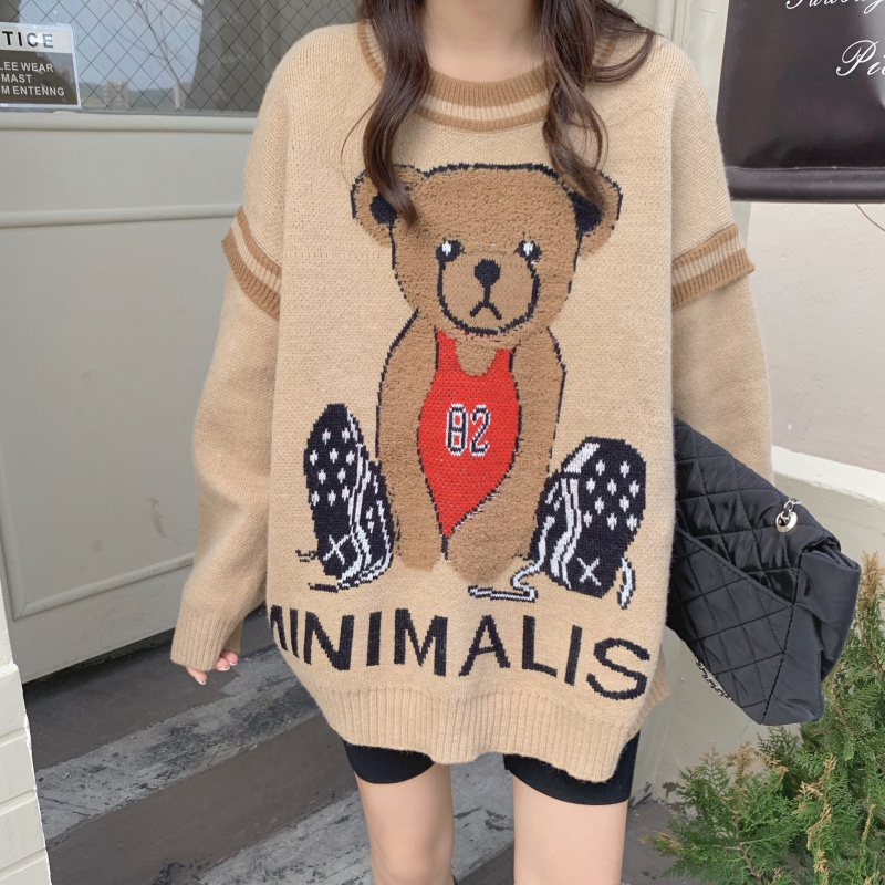 Cute Bear Embroidery Winter Sweater Woman Loose Patchwork Dummy Two Piece Harajuku Pullover Warm Top Fashion Streetwear 2022 New alx