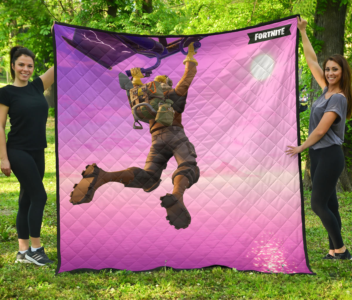 Fortnite Game Premium Quilt – Glider Battle Purple Sky Island Quilt Blanket