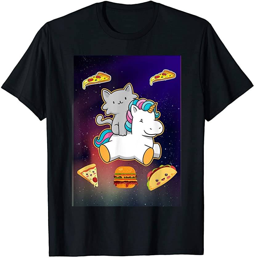 Astronaut Space Cat Riding Unicorn Taco Pizza Burger Kitten T-Shirt