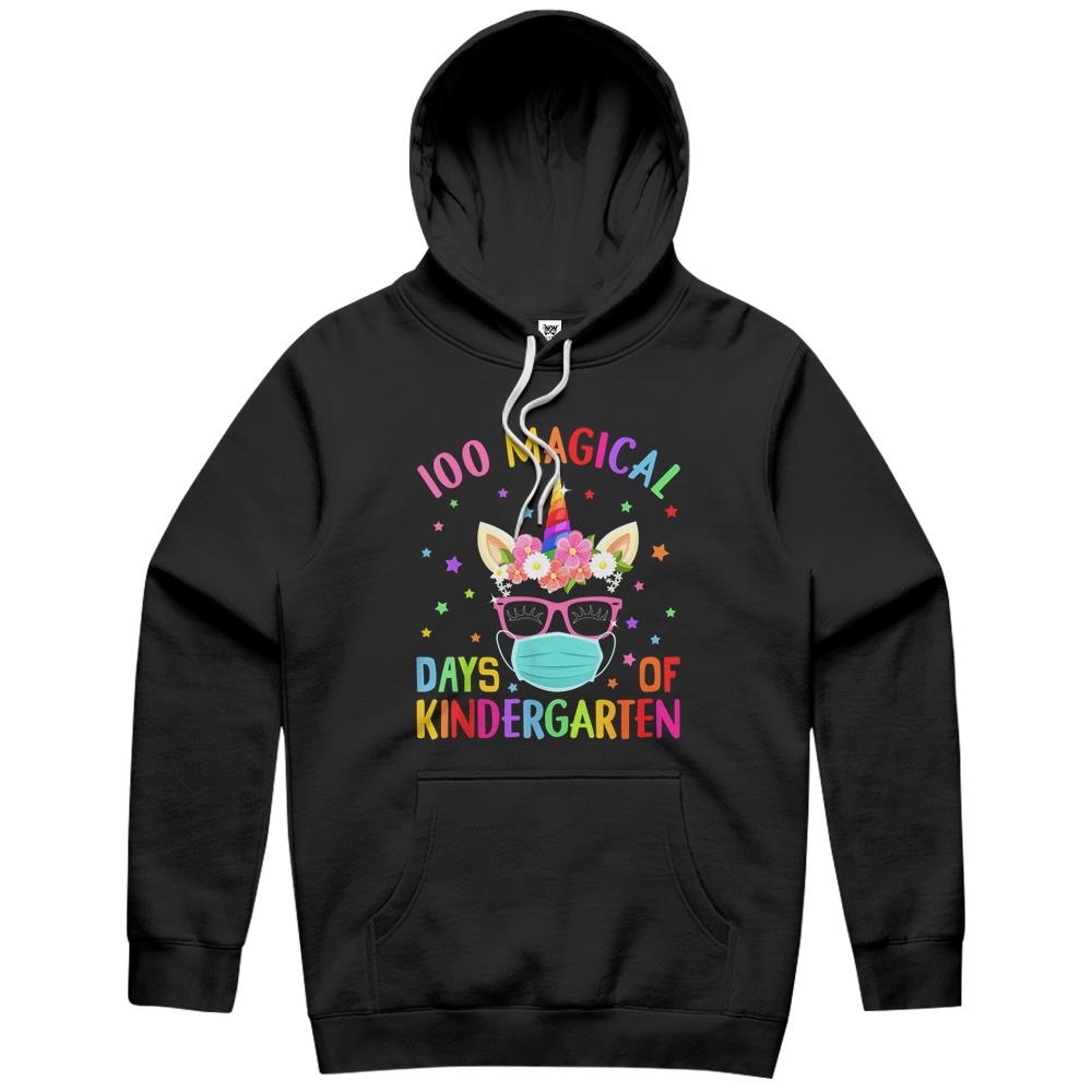 100 Magical Days Of Kindergarten School Unicorn Mask Girl Hoodie