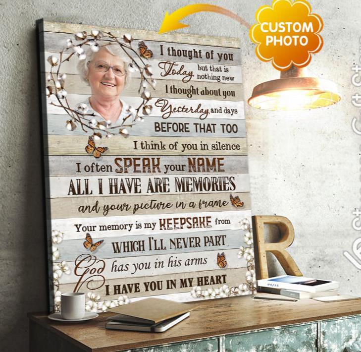 Personalized Photo Upload Yourself, Relatives Custom Canvas, Poster Wall Art Custom Cotton Flower And Buttterfly I Thought Of You Today