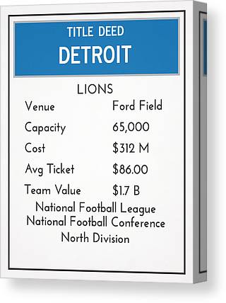 My Detroit Lions Monopoly Card Joe Hamilton Canvas Print