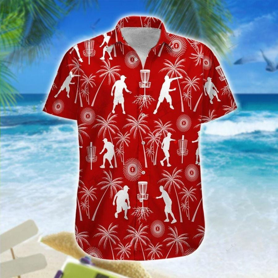 Hawaii Aloha Shirts Disc Golf Red Coconut Tree Ha100649