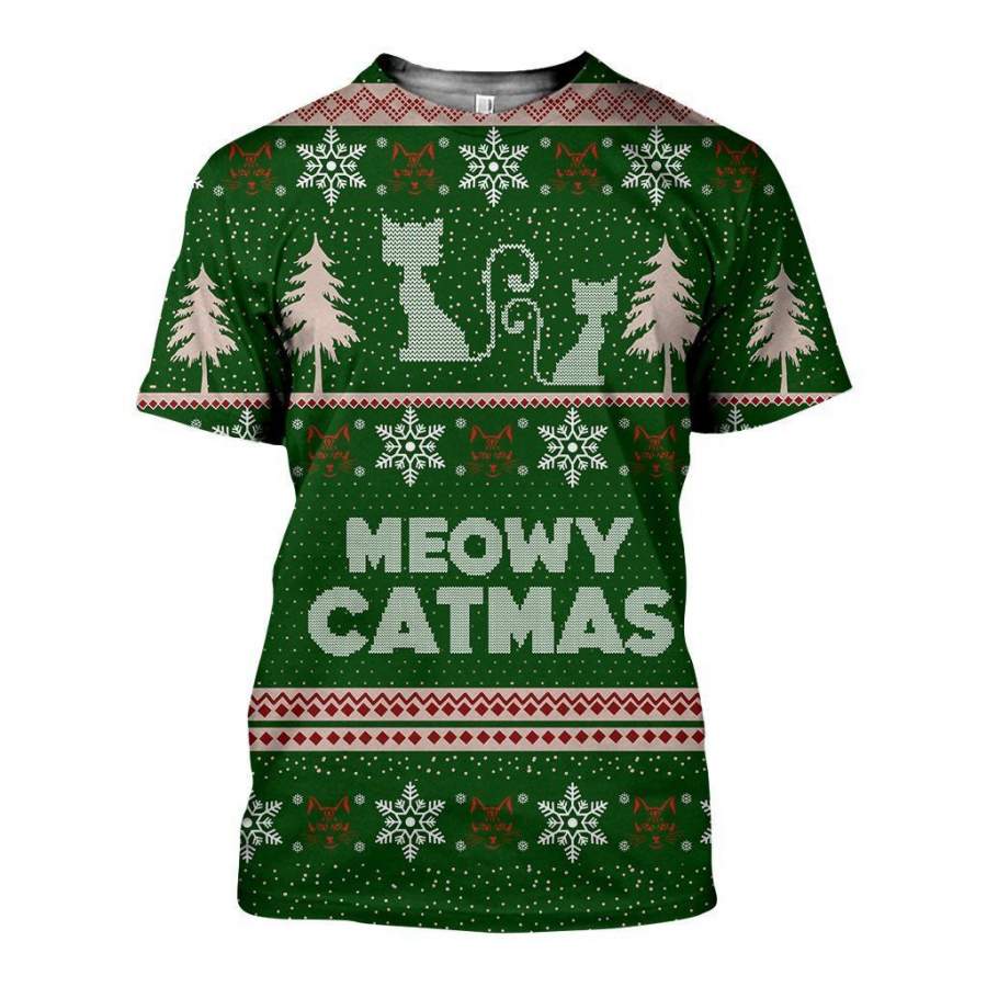 Ugly Sweater Meowy Catmus Shirts And Shorts 3D Print For Men For Girls