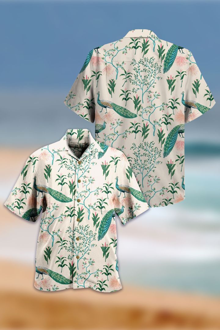 Vintage Tropical Pattern Peacocks Printed Pastel Pink Hawaii Shirt Ha48691