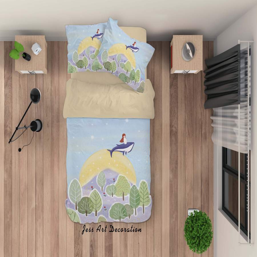 3D Tree Dolphin Girl Painting Quilt Cover Set Bedding Set Duvet Cover Pillowcases A410 LQH