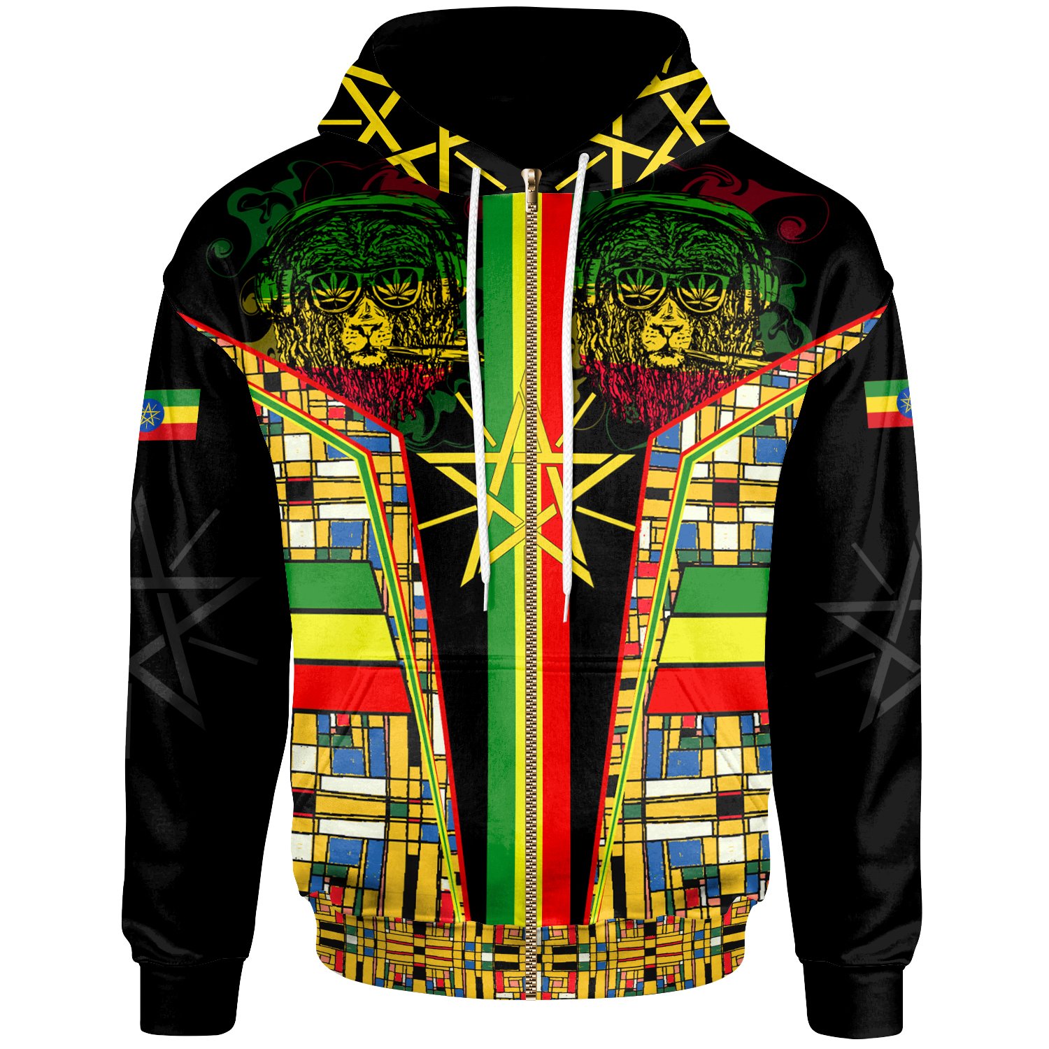 1sttheworld Ethiopian Zip-Up Hoodies – Ethiopia Flag Color With Lion – BN17