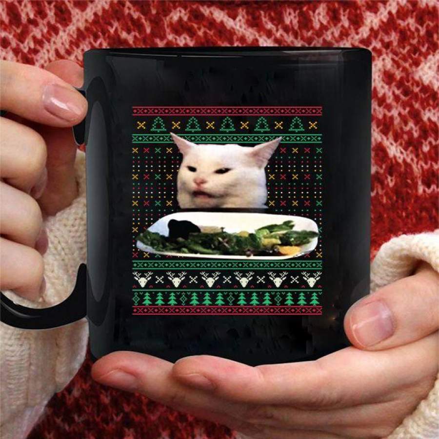 Yelling at a Cat Ugly christmas Meme Cotume coffee mug – Black Mug