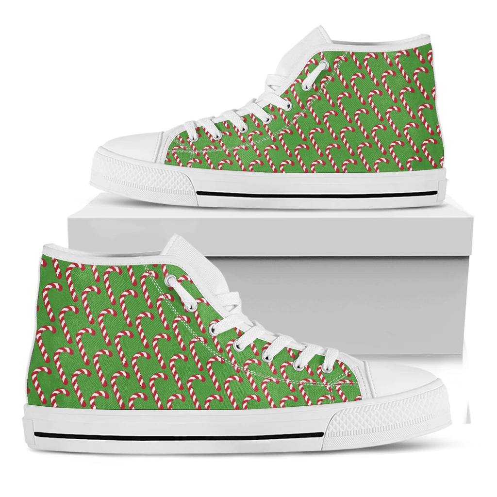 Merry Christmas Candy Cane Pattern Print White High Top Shoes For Men And Women