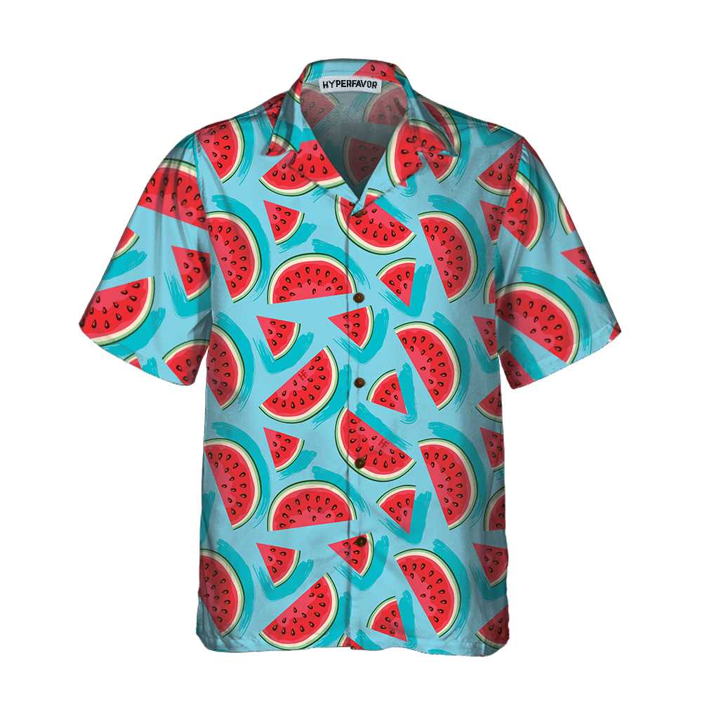 Juicy Watermelon Seamless Pattern Hawaii Blue Print Shirt For Men Women Ha14603