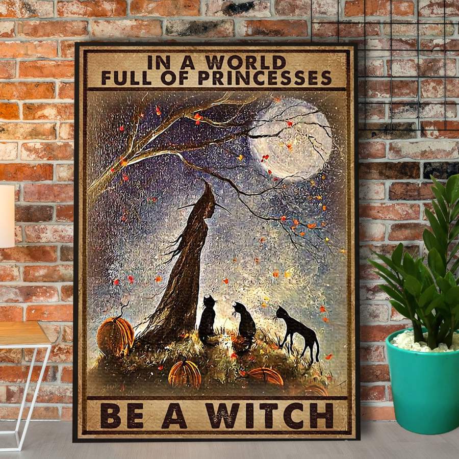 Witch and black cat be a witch Halloween paper poster no frame/ wrapped canvas wall decor full size